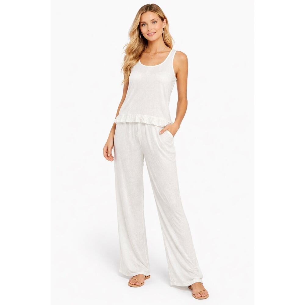 You Say Womens Pajama Set S White Ribbed Two Piece Bridal Angelcore Ruffle NWT